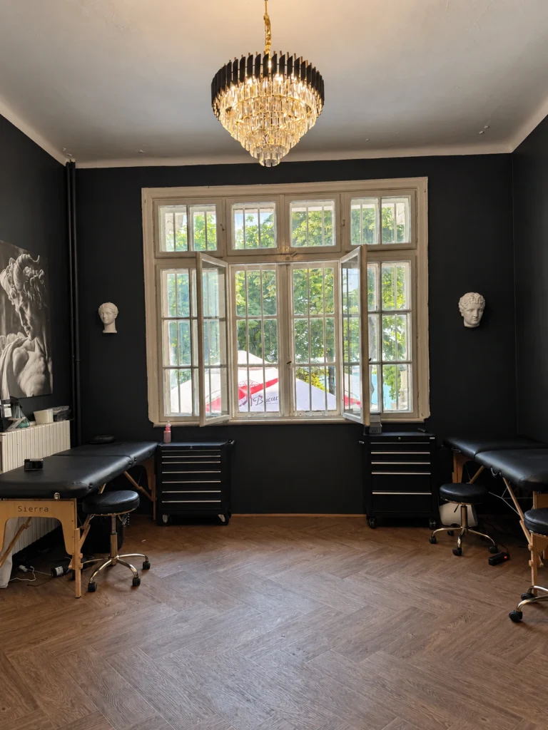 Interior of the Badass Tattoo Constanța studio — AI-edited photograph based on the original
