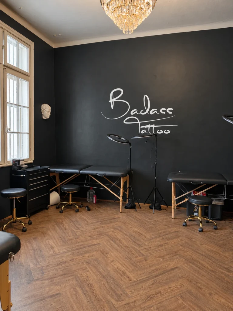 Interior of the Badass Tattoo Constanța studio — AI-edited photograph based on the original