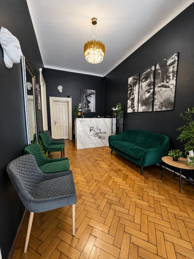 Interior of the Badass Tattoo Constanța studio — AI-edited photograph based on the original