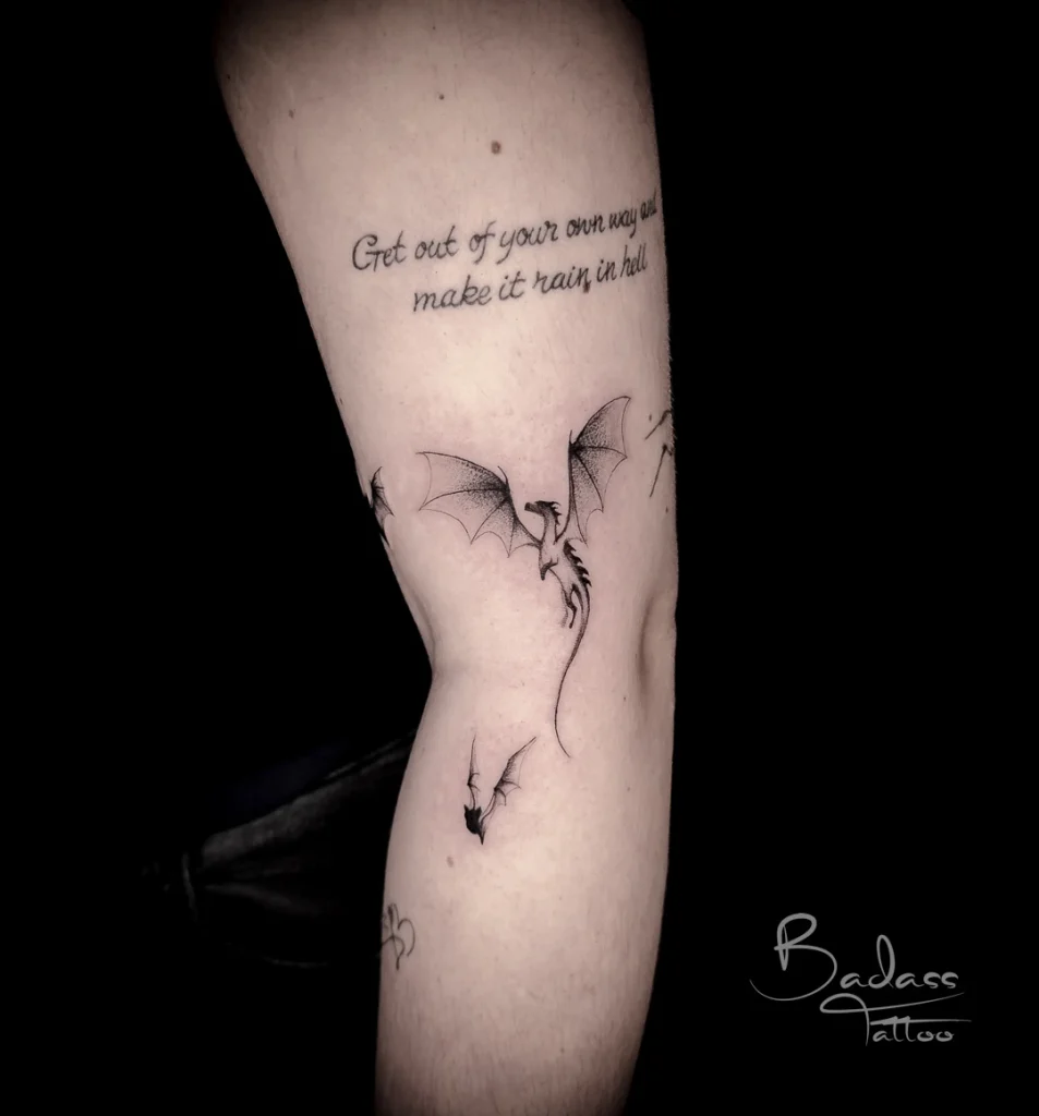 Tatuaj realizat de Cătălina — Dragoni în zbor pe braț