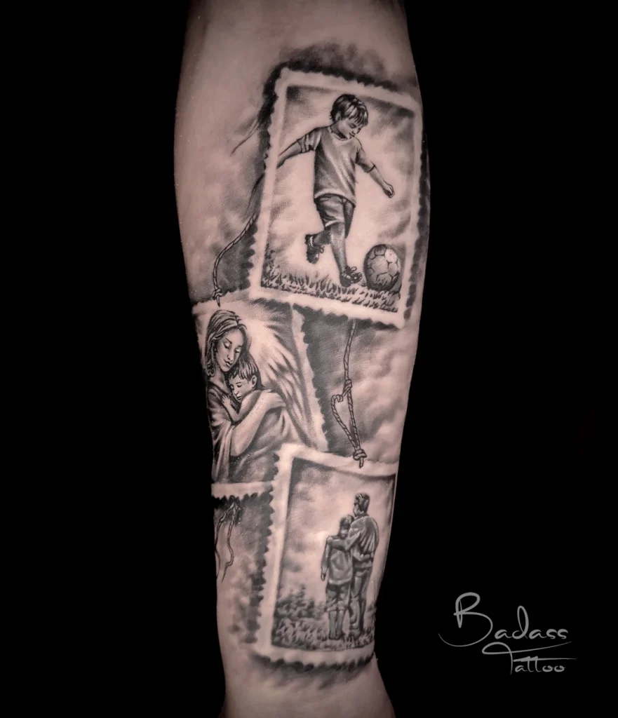 Tatuaj realizat de Samir — Scene de familie black and grey pe antebraț